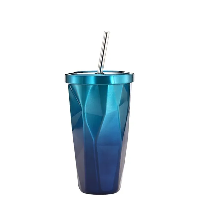 Stainless steel travel mug with straw