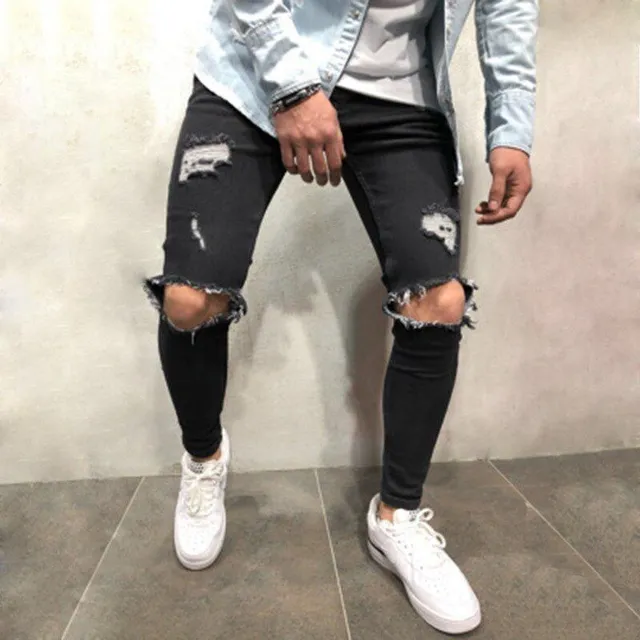 Pánske skinny džínsy s dierami na kolenách