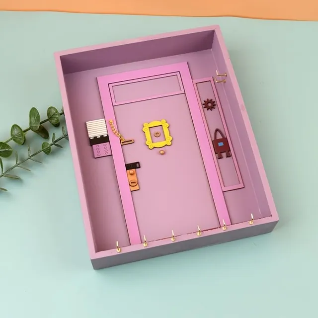 1 pc wooden purple key hanger in the design of the entrance door