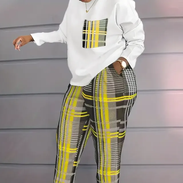 Set casual pentru femei cu dungi: Top cu mâneci lungi și Pantaloni cu buzunare