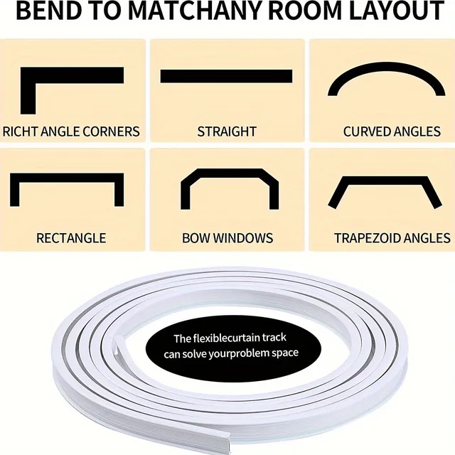 Bendable shower curtain rail, side mounted 2in1 double fixed/straight dual purpose rail