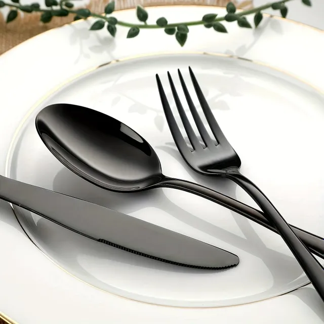 20-piece set of black cutlery, stainless steel, satin finish, suitable for dishwasher