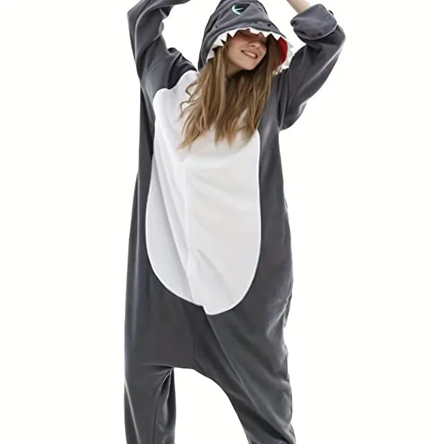 Christmas Shark Overal - Soft and cozy single colored pajamas with hood for children and adults