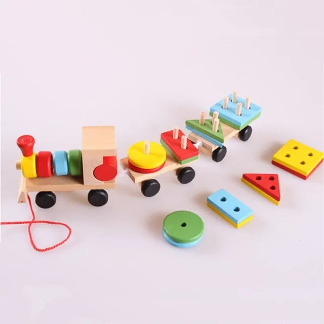 Wooden train with geometric shapes