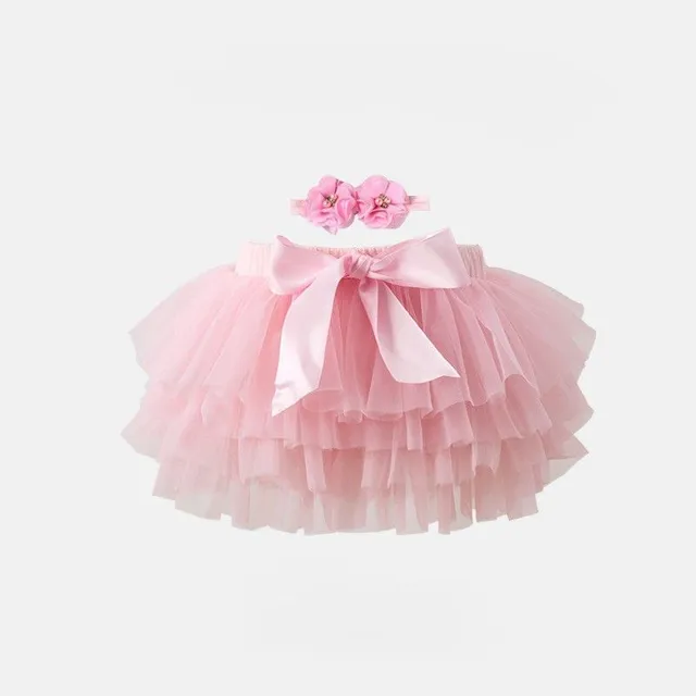 Jupe en tulle stylée pour fille avec nœud en satin et bandeau assorti - plusieurs variantes de couleurs Losif