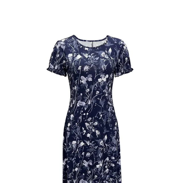 Flower Pattern - Dress with round neckline, Elegant, Short Sleeves (Spring/Summer)