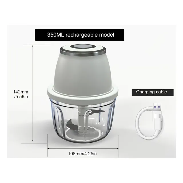 Stainless steel electric mini food crusher (350 ml) - USB charging