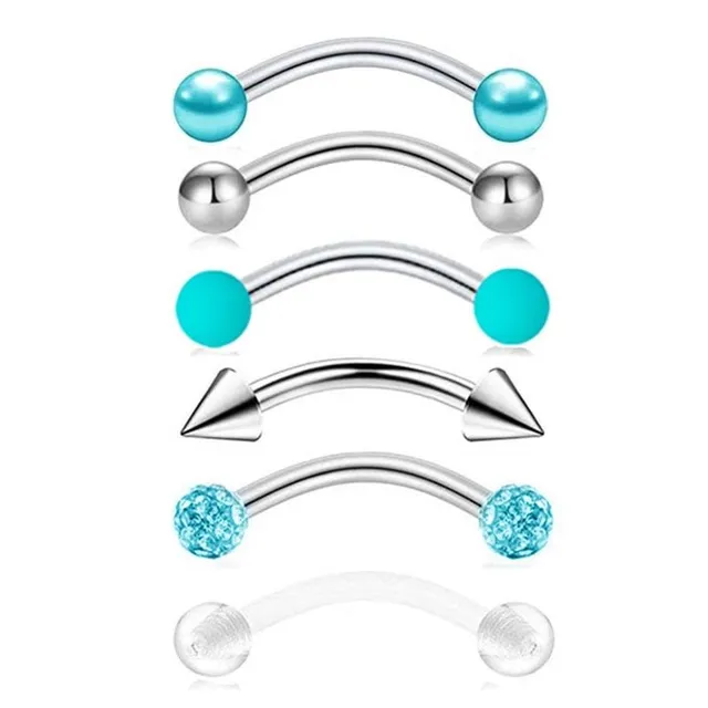 Colourful curved eyebrow piercing with spikes and ball - set of 6