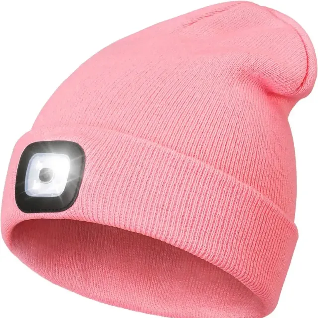 Unisex LED knit cap with USB charging light, head torch, winter knit cap with night light