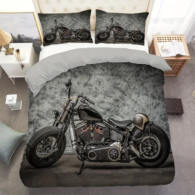 Retro motorcycle sheets made of 3D dust, Comfortable set of bed linen, Ideal for bedrooms, guest rooms and dorms.