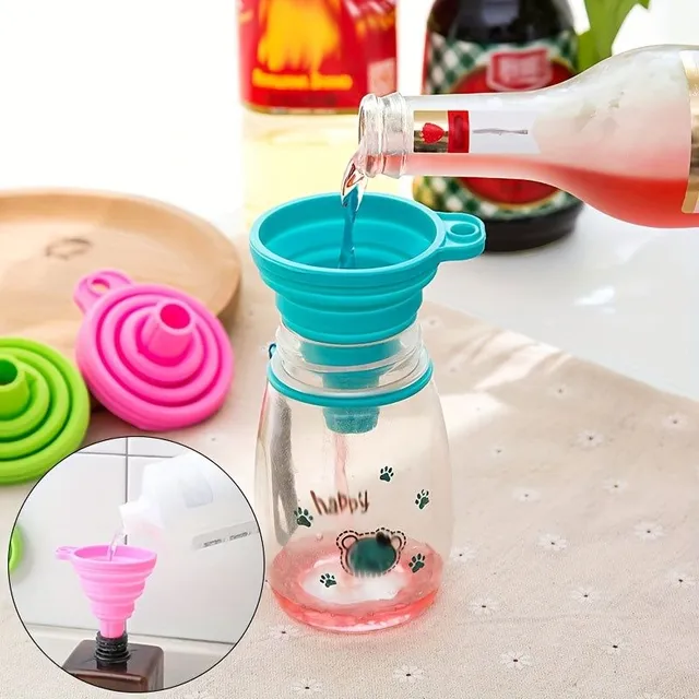 Folding silicone mini funnel into the kitchen