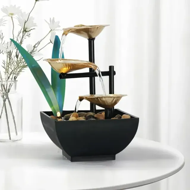 Fontaine de table intérieure moderne relaxante alimentée par USB, pompe automatique avec interrupteur, évier profond avec pierres naturelles et éclairage réfléchissant pour le salon, bureau, décoration intérieure