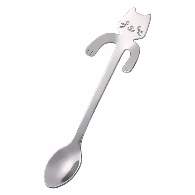 Stainless steel teaspoon for coffee, tea, dessert, ice cream and snack in the shape of a cute cat - miniature spoons for dining and kitchen utensils