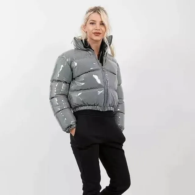Stand with zipped collar shiny down jacket