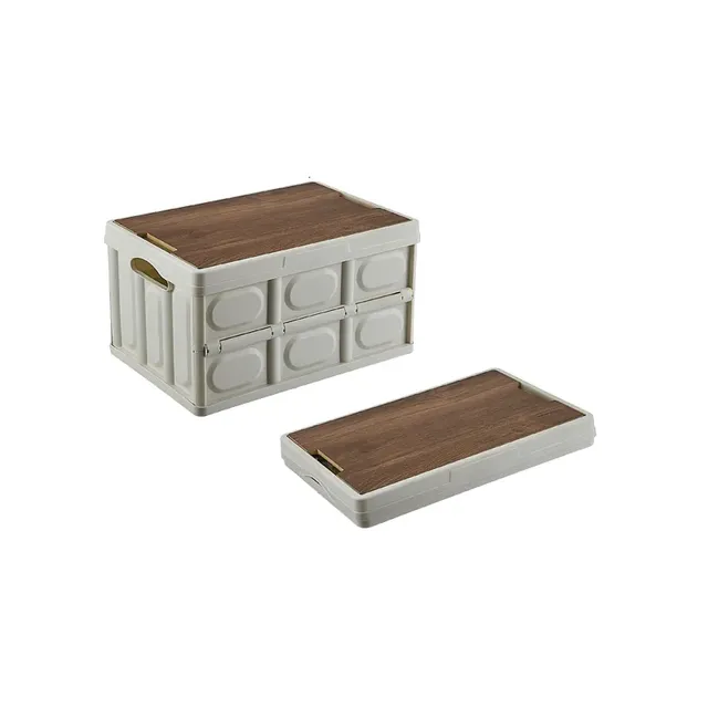 Skládací kempingová krabice s dřevěným víkem