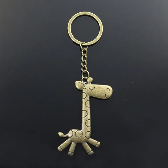 Keychain with giraffe and deer in ancient bronze and silver color