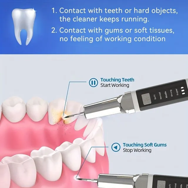 1pc Portable Removing Dental Stone For Teeth With 2-LED Lights, Tooth Cleaning Up to 2600000 Operating Frequency, Rechargeable Set To Tooth Cleaning, 2 Replaceable Header With Oral Mirror, Dental Flushing, 5 Transmission Steps, Instant Tooth Remove