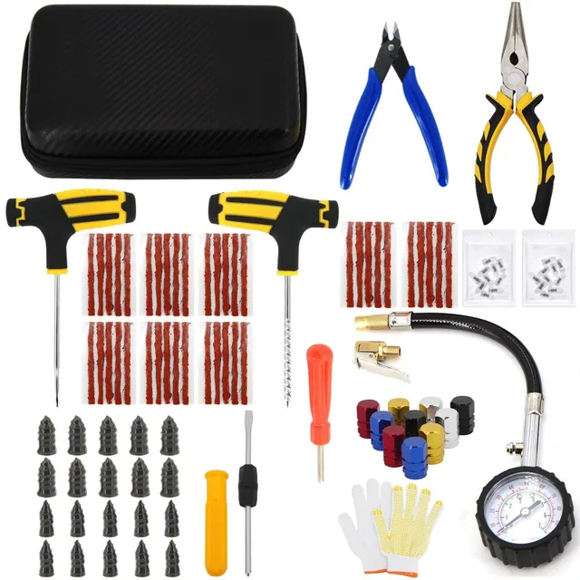 Set de unelte pentru repararea anvelopelor Auto Bike Puncture Plug Garage Needle Nose Pliers Vacuum Film Nail Screws cu husă de depozitare