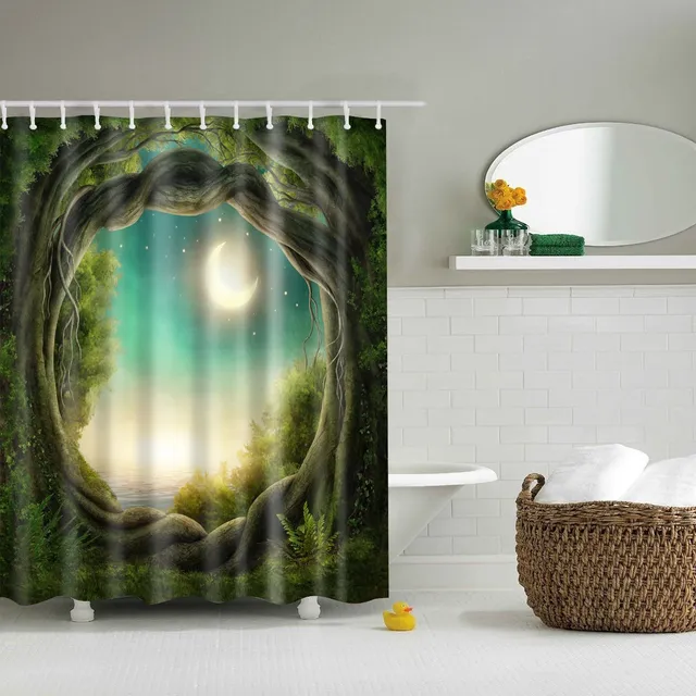 Shower curtain with nature motif