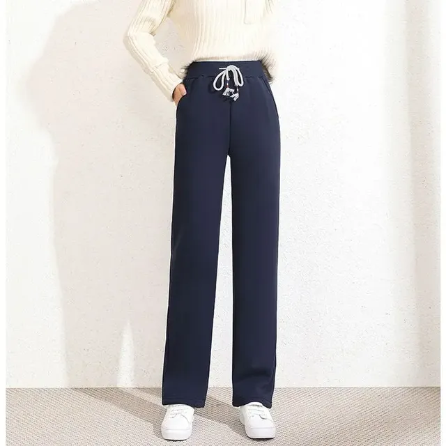 Winter warm wide pants with high waist for women