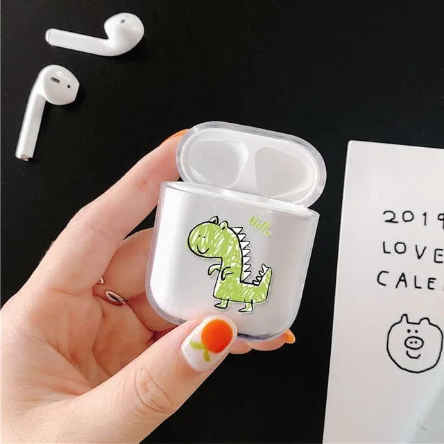 Plastic protective case for AirPods headphones with print dinosaur and other