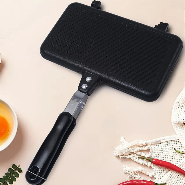 Barbecue pan with non-sticky surface, rectangular pattern, suitable for grill, steaks, sandwiches and fried eggs