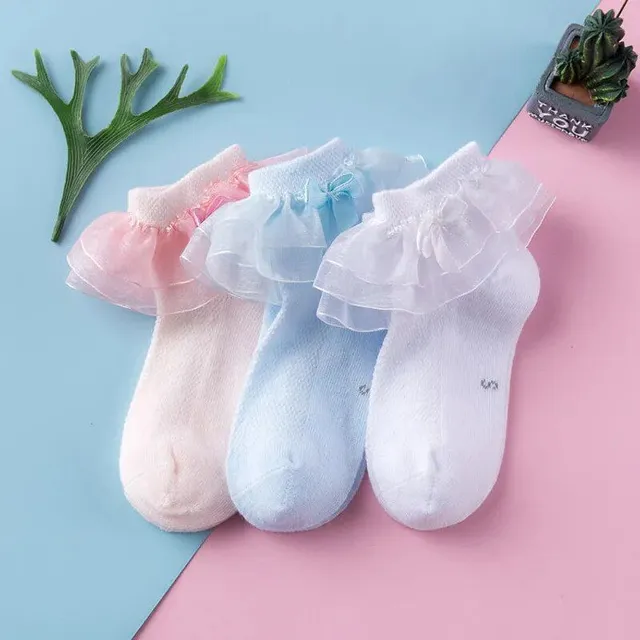 Baby breathable socks with lace bow for girls