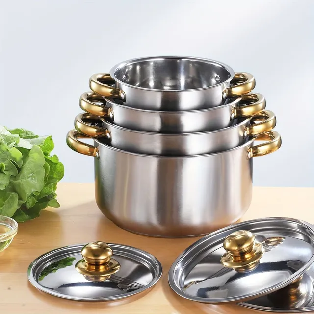 Set of stainless steel pots and pans 4 pieces with lids