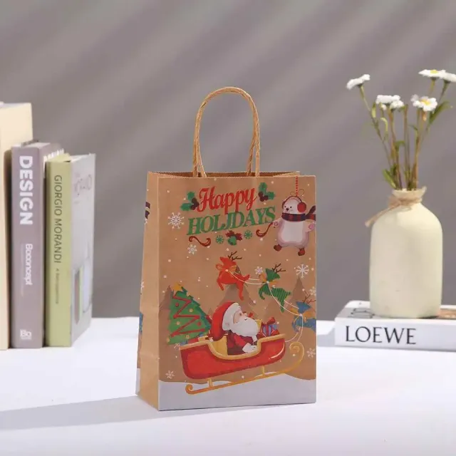 10ks Velké Vánoční dárkové tašky Kraft Papírové tašky na Vánoce