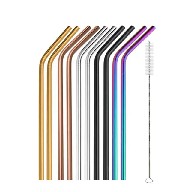 Set of reusable stainless steel straws with sleeve