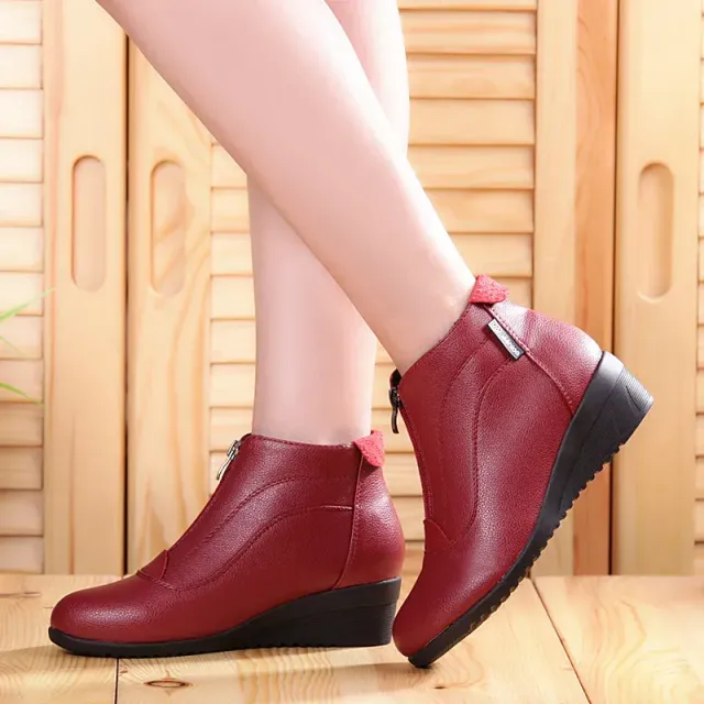 Bottines à la mode pour femmes en cuir souple avec doublure en peluche chaude, idéales pour l'hiver et confortables pour danser