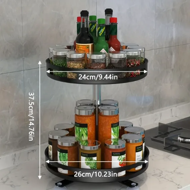 Rotary organizer, 3 floor kitchen storage stand with anti-slip base and 360° rotary plate for spices, dishes, make-up. Rotary tray, salt, sauces and vinegar. Kitchen equipment