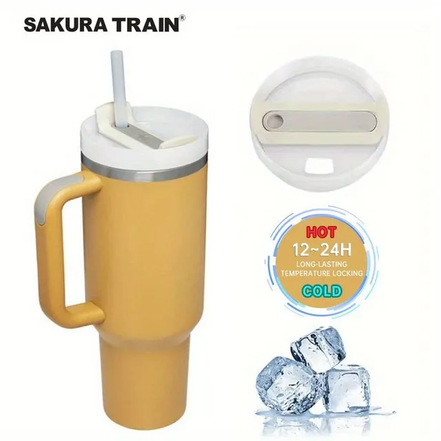 Stainless steel portable thermo mug with straw in different colours