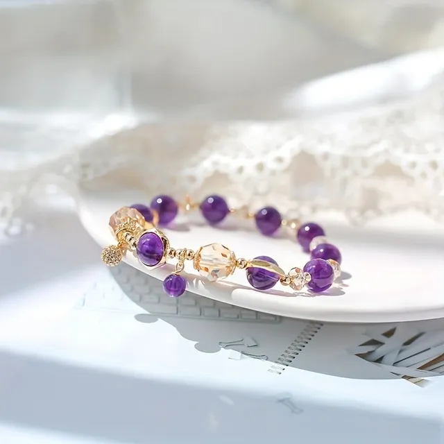 Ametyst bead náramok 925 strieborný string bead náramok Vynikajúci šperk darček pre dievčatá pre každodenné dekorácie