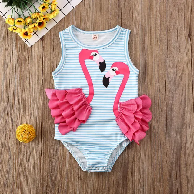 Baby girls cute swimsuits with flamingo and sleeveless stripes