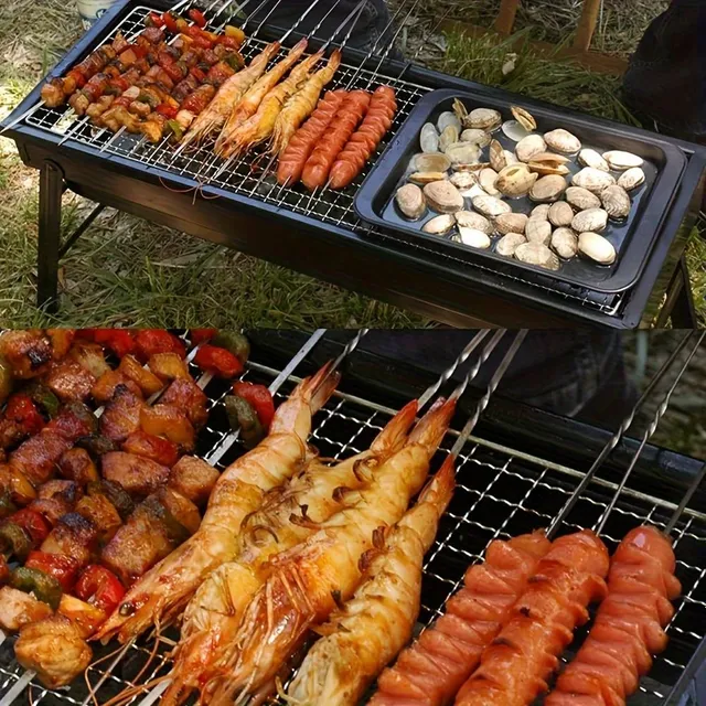 Skladací gril na uhlie a drevo - prenosný gril na BBQ a kempovanie