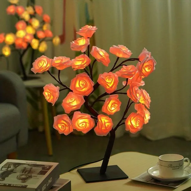 USB powered LED pink tree lamp translates to USB-powered LED rose tree lamp