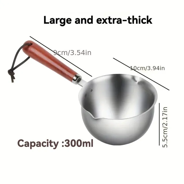 Mini stainless steel pot with wooden handle for oil heating