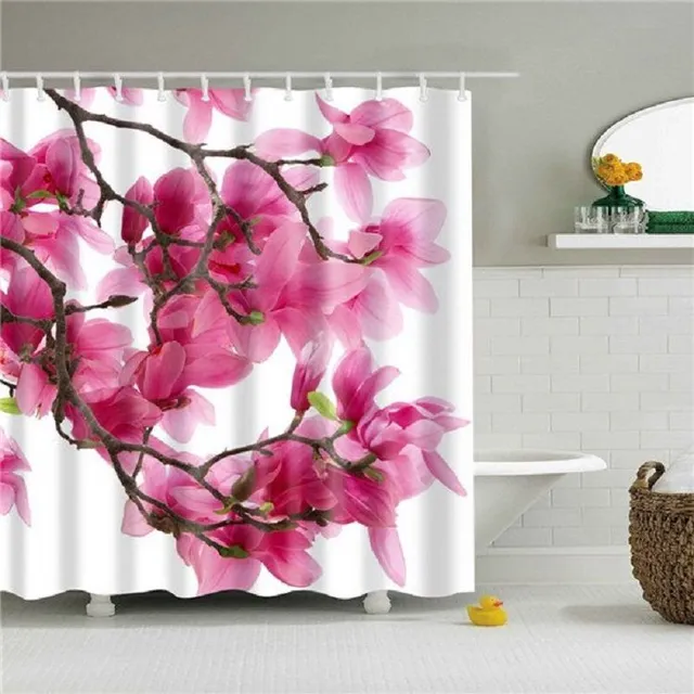 Shower curtain with plant motif