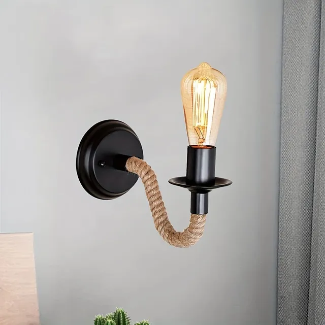 Wall vintage industrial cable wall lamp made of wood E68,58 cm for hallway in the attic outdoor walls bedroom decoration wall lamp (without light bulb)