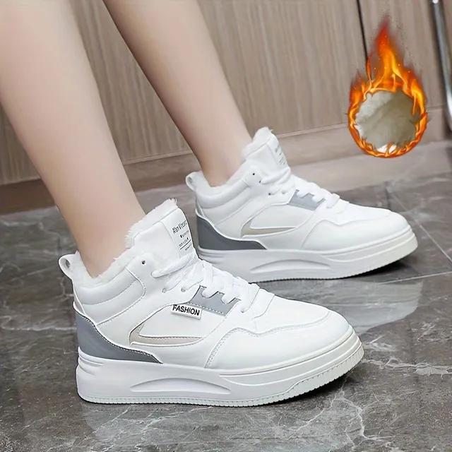 Women's winter high sneakers with fur - comfortable skateboarding shoes and the city