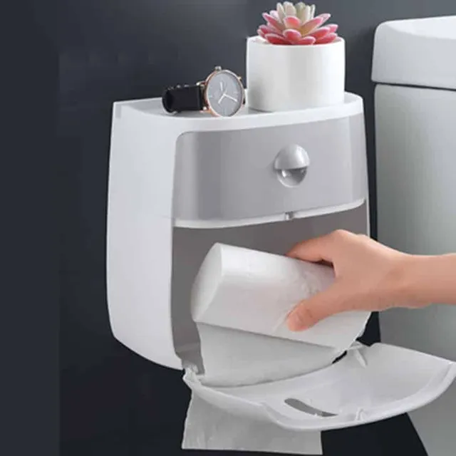 Wall mounted toilet paper holder | Shelf, Drawer