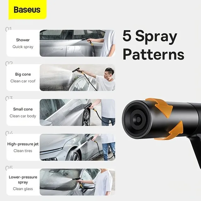 Pistol cu apă auto Baseus, Spălare cu presiune ridicată, Duze de pulverizare, Sprinkler, Curățitor pentru mașini Grădină, Curățare auto, Mașină de spălat auto