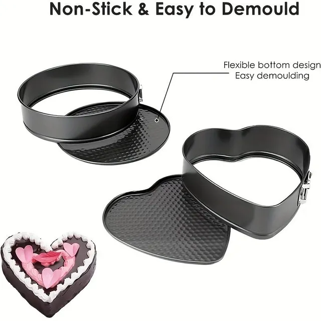 Set of 3 cake forms with removable bottom - round, heart and square