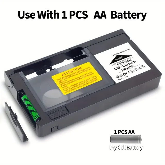 Adapter for converting VHS-C cartridges: From VHS to VHS-C (non compatible with MiniDV/Hi8)