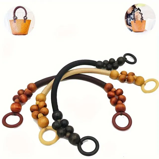 Wooden beaded ear for purse with nylon rope - for your own crochet bags