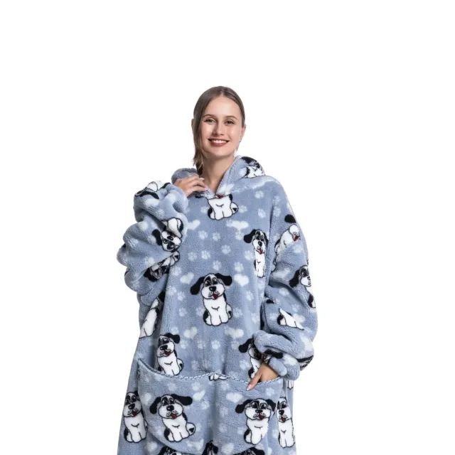 Wearable blanket with hood of stuffed animal and sherpa fleece for adults