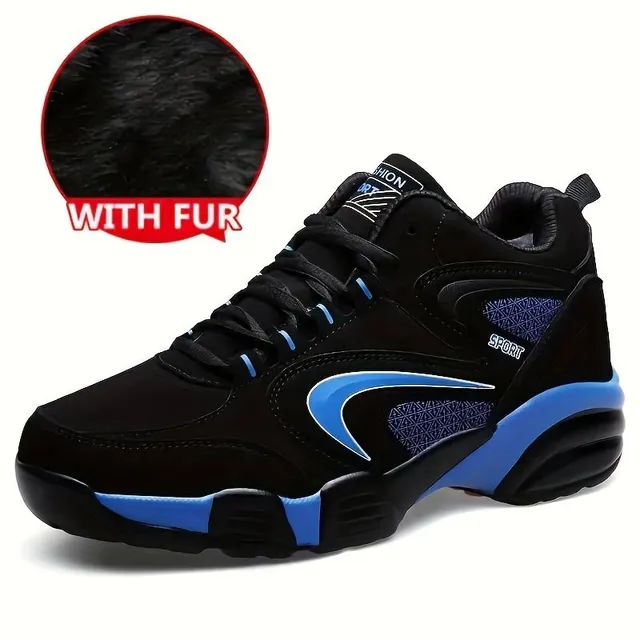 Men's winter ankle sneakers with warm lining made of artificial fur - trendy chunky style