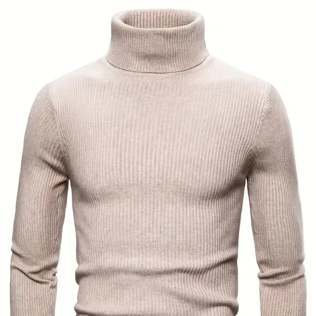 Male turtleneck, knitted, slim-fit, for leisure, warm monochrome, high elastic sweater in autumn and winter.