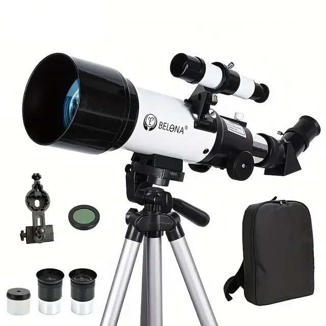 Dalekohled pro dospělé - Astronomický teleskop 70mm, 400mm, AZ montáž, pro začátečníky, pozorování hvězd, refraktor, cestovní teleskop, adaptér na smartphone, bezdrátové dálkové ovládání